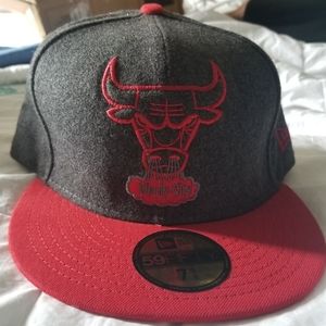 Chicago bulls grey and red fitted 7 5/8 New